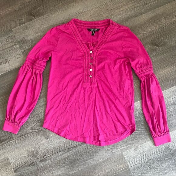 LAUREN Ralph Lauren Magenta Pink Blouse XS Petite Preppy - Picture 3 of 9